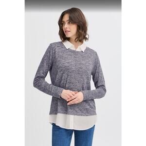 Ann Taylor Factory Tweed V-Neck Faux Layered Top Sweater - Size L